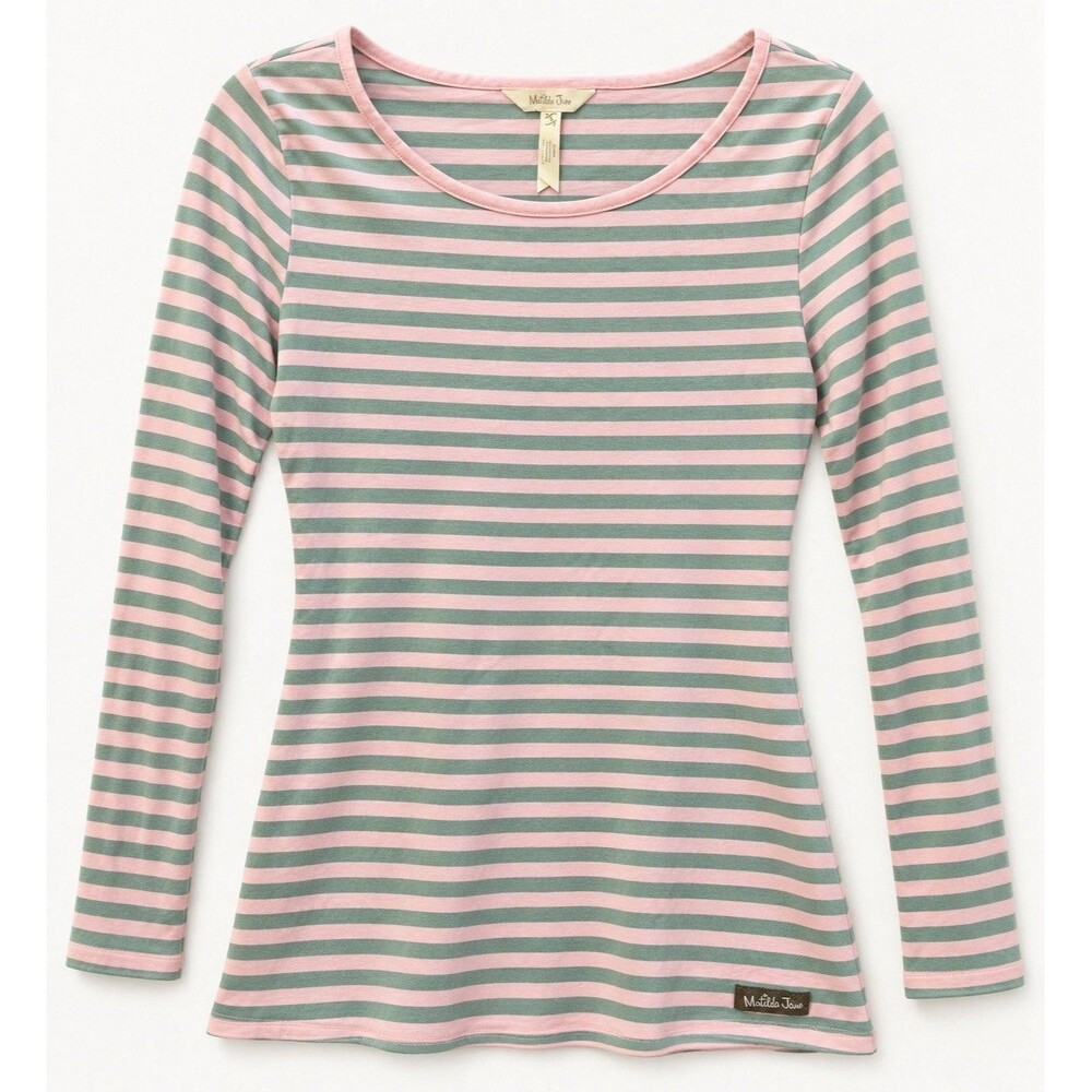 Matilda Jane Pink Sage Green Striped Cotton Top S Soft Girl Cottagecore c24